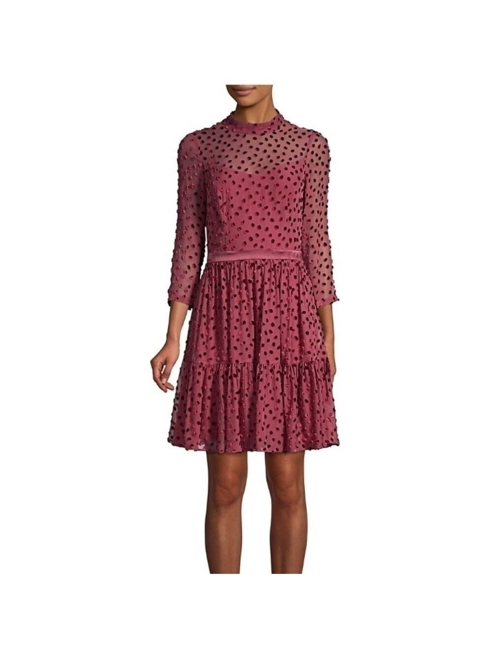Rebecca Taylor Velvet Polka Dot Silk Chiffon A-Line Dress